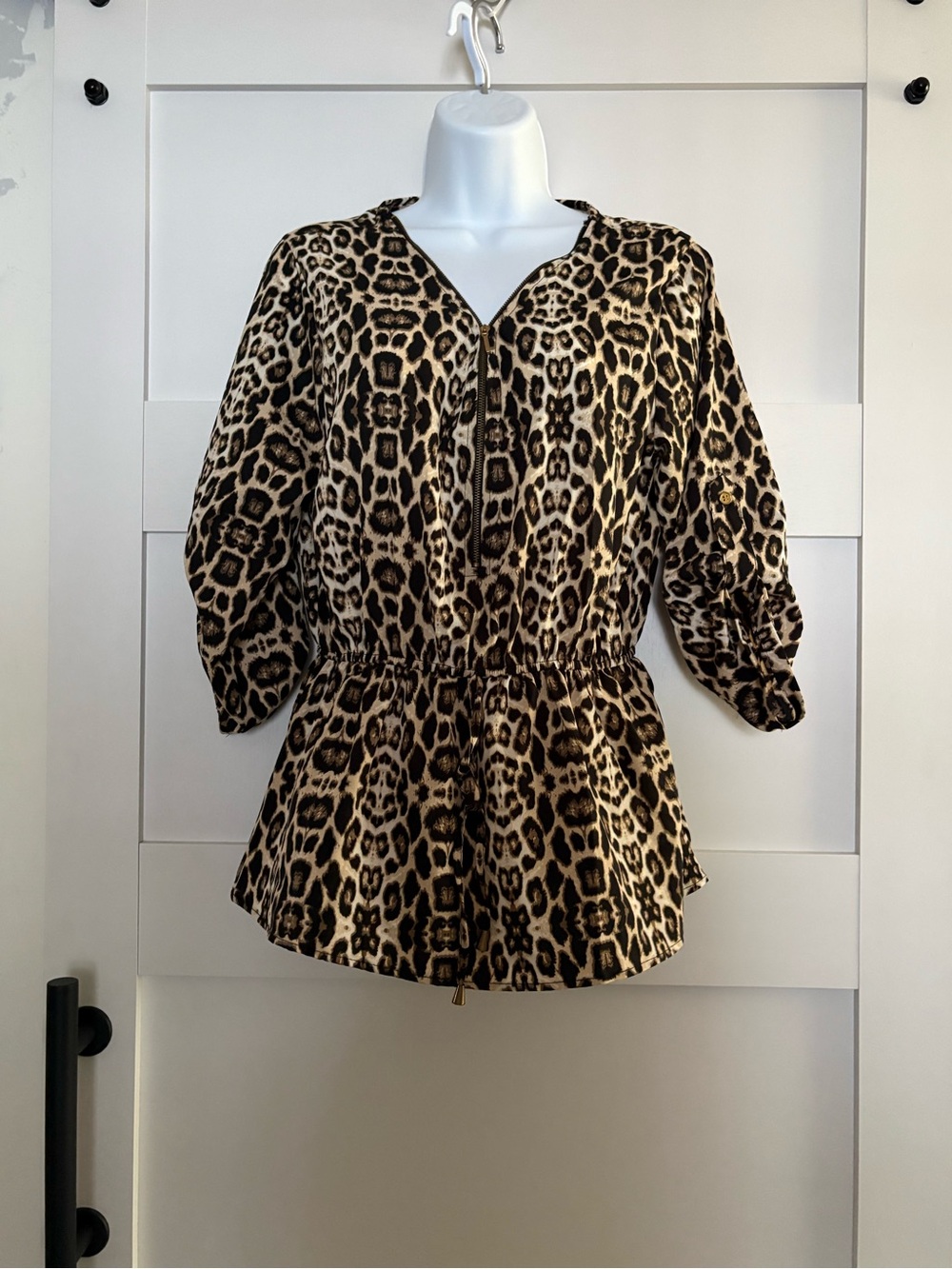 Leopard Print Peplum Tunic Top - Brown/Black